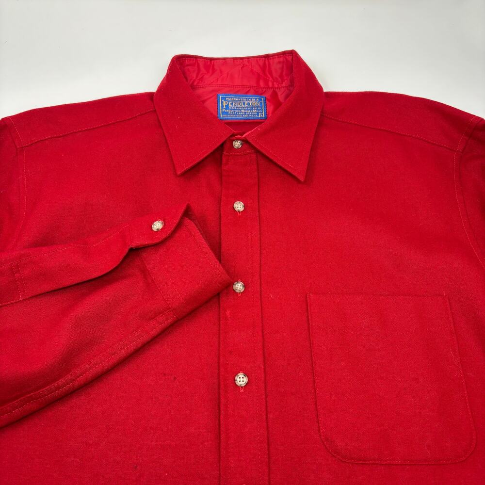 Pendleton Mens Large Solid Red 100% Wool Long Sleeve Button Up Shirt